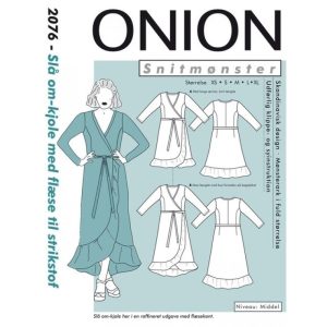 Onion snitmønster 2076 Slå om-kjole med volant til strikstof