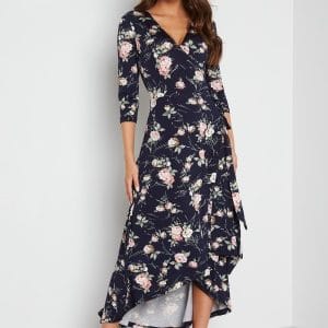 BUBBLEROOM Clara 3/4 high low dress Dark navy / Patterned L
