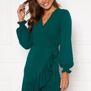 John Zack Frilly Wrap Mini Dress Forest Green M (UK12)