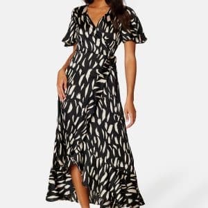 Object Collectors Item Papaya S/S Wrap Dress Black AOP:SANDSHELL 34