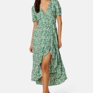 Happy Holly Evie puff sleeve wrap dress Green / Patterned 32/34