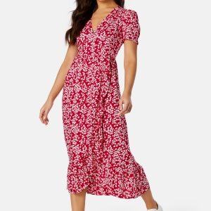 Happy Holly Evie puff sleeve wrap dress Red / Patterned 48/50