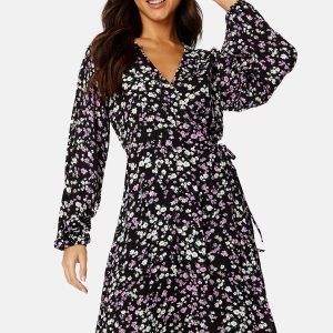 SELECTED FEMME Fiola LS AOP Wrap Dress Black AOP:MULTI FLOW 34