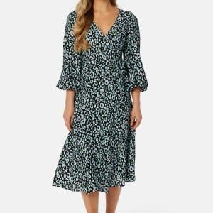 Object Collectors Item Leonora Wrap Midi Dress Black AOP:Fern green 42