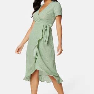 BUBBLEROOM Ida midi wrap dress Dusty green / Patterned L