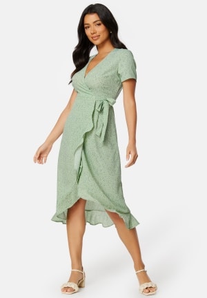 BUBBLEROOM Ida midi wrap dress Dusty green / Patterned XL