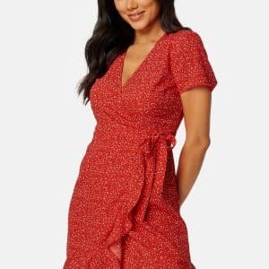 BUBBLEROOM Ida wrap dress Coral / Patterned M