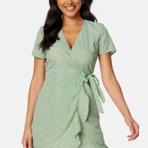 BUBBLEROOM Ida wrap dress Dusty green / Patterned M