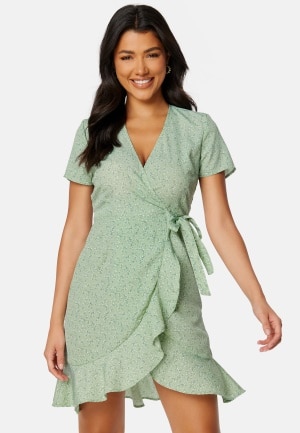 BUBBLEROOM Ida wrap dress Dusty green / Patterned XL