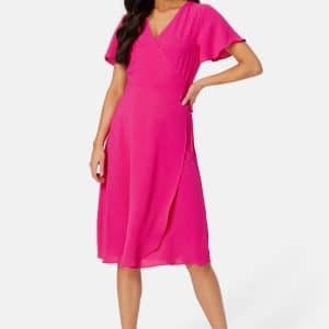 VILA Lovie S/S Wrap Midi Dress Pink Yarrow 36