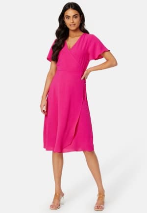 VILA Lovie S/S Wrap Midi Dress Pink Yarrow 38