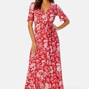 Happy Holly Ellinor long dress Coral red / Patterned 32/34