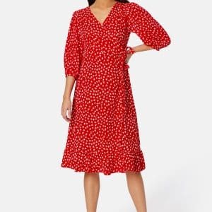 ONLY Oliva Wrap Midi Dress Mars Red AOP:FIONA D S