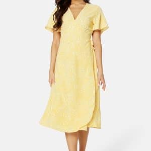 VILA Lovie S/S Wrap Midi Dress Golden Haze AOP:SALL 42