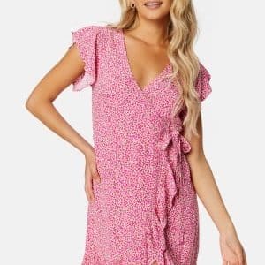VILA Fini Wrap S/S Short Dress Pink Yarrow AOP:Alin 42