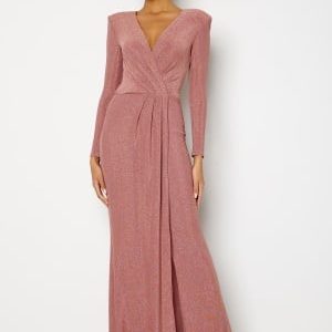 Goddiva Long Sleeve Glitter Maxi Dress Rose L (UK14)