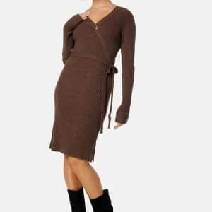 VILA Ril Wrap L/S Knit Dress Shaved Chocolate Det M