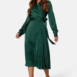 BUBBLEROOM Terilee Satin Wrap Dress Dark green 40