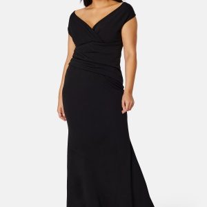Goddiva Curve Bardot Pleat Maxi Dress Black 52 (UK24)