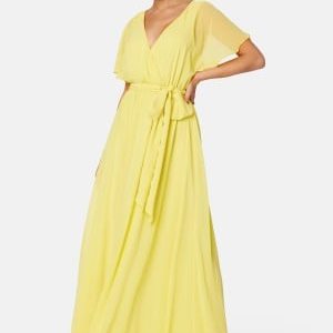 Goddiva Flutter Chiffon Maxi Dress Soft Lemon L (UK14)