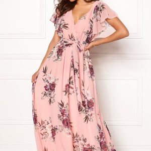 Goddiva Flutter Floral Maxi Dress Peach XXS (UK6)