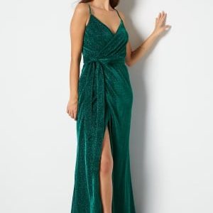 Goddiva Glitter Wrap Front Maxi Dress Emerald M (UK12)