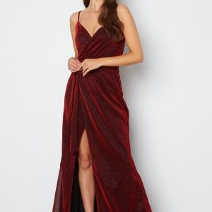 Goddiva Glitter Wrap Front Maxi Dress Red L (UK14)