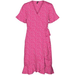 Vero Moda dame kjole VMHENNA 2/4 WRAP FRILL DRESS WVN - Pink yarrow