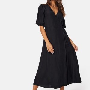 BUBBLEROOM Linen Blend Wrap Dress Black 3XL