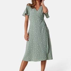 VILA Lovie S/S Wrap Midi Dress Green Milieu AOP:LOL 34
