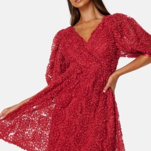 Bubbleroom Occasion 3D Puff Sleeve Dress Dark red S