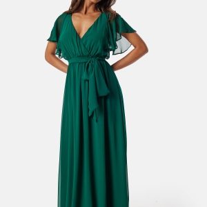 Goddiva Flutter Chiffon Maxi Dress Dark Green L (UK14)