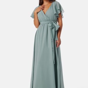 Goddiva Flutter Chiffon Maxi Dress Sage Green S (UK10)