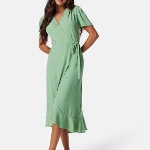 John Zack Short Sleeve Wrap Dress Sage Green S (UK10)