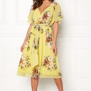 Goddiva Flutter Floral Midi Dress Soft Lemon XXS (UK6)