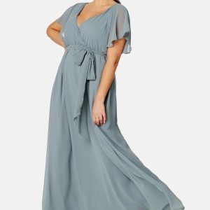 Goddiva Curve Flutter Sleeve Chiffon Maxi Curve Dress Air Force Blue 50 (UK22)