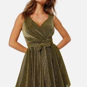 Goddiva Lurex Skater Dress Gold XS (UK8)