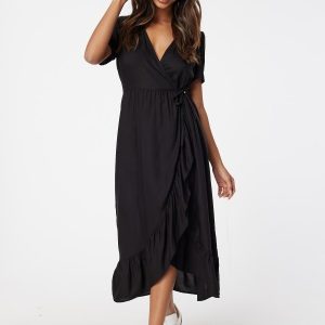 Happy Holly Evie Puff Sleeve Midi Wrap Dress Black 36/38