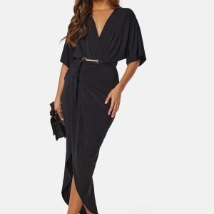 John Zack Kimono Sleeve Rouch Dress Black M (UK12)