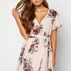 Goddiva Floral Flutter Dress Latte XL (UK16)