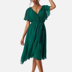 Goddiva Flutter Chiffon Midi Dress Green S (UK10)