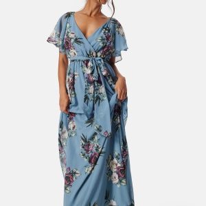 Goddiva Flutter Floral Maxi Dress Air Force Blue XXL (UK18)