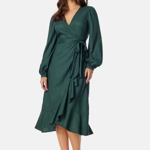 Happy Holly Puff Sleeve Viscose Wrap Dress Dusty green/Patterned 32/34