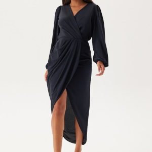 John Zack Balloon Sleeve Wrap Front Maxi Dress Navy XL (UK16)