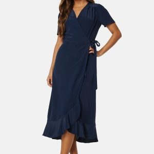 John Zack Short Sleeve Wrap Dress Navy L (UK14)