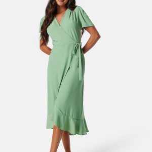 John Zack Short Sleeve Wrap Dress Sage Green XL (UK16)