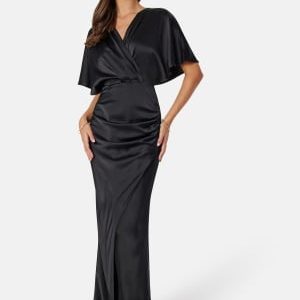 Bubbleroom Occasion Wrap Satin Gown Black 38