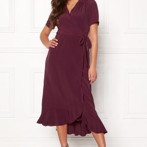 John Zack Short Sleeve Wrap Dress Wine XXL (UK18)