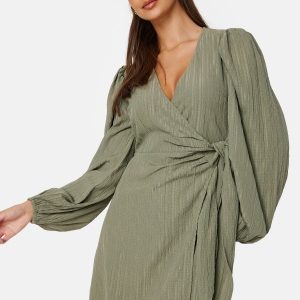 BUBBLEROOM Axelle Wrap Dress Khaki green S