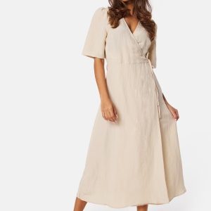 BUBBLEROOM Linen Blend Wrap Dress Light beige 4XL